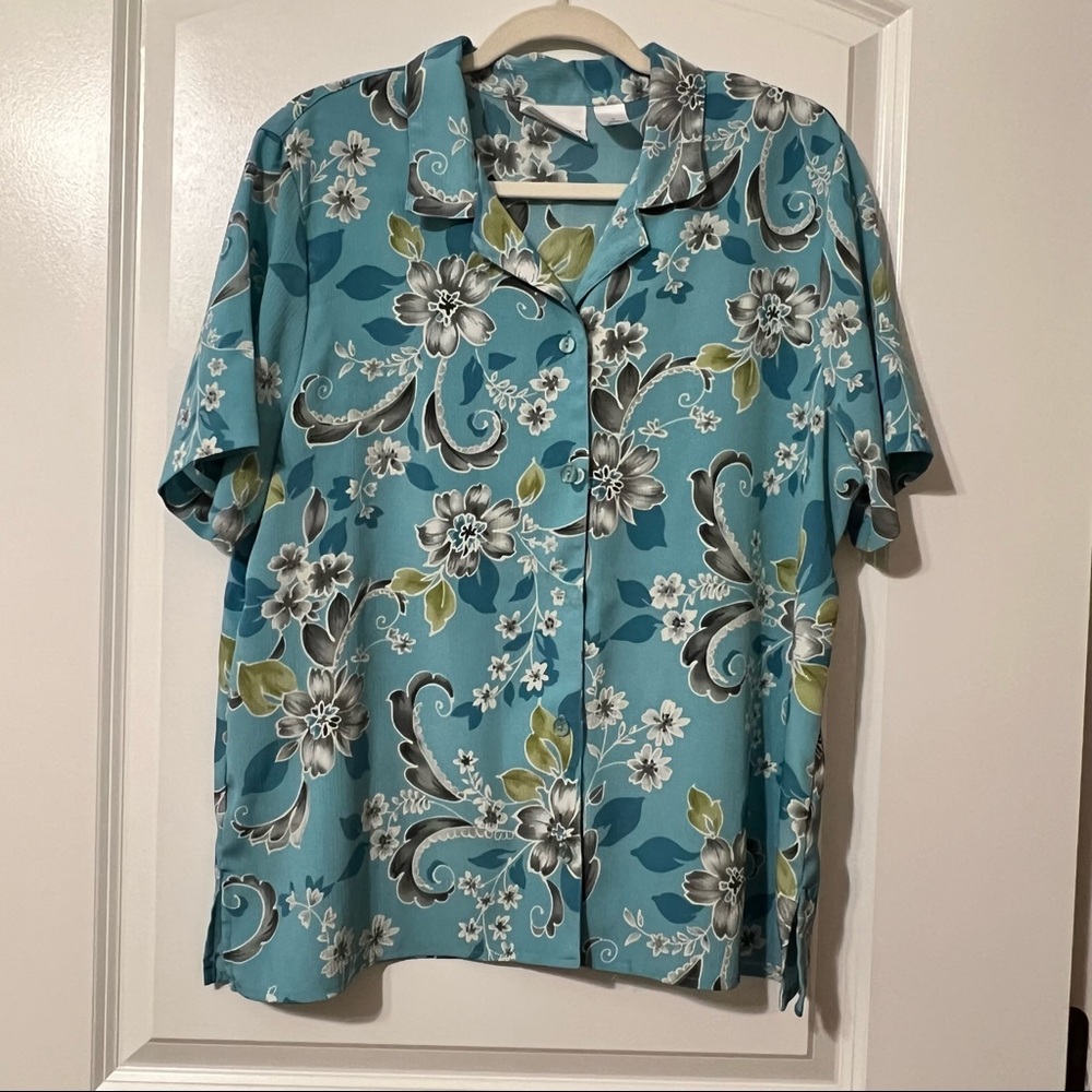 Alfred Dunner button down short sleeve shirt flower vintage